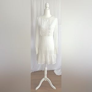 NWT Andree by Unit White Dress. Bishop Sleeves Lace Appliqué down front Size S